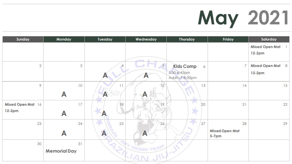 Full Charge Brazilian Jiu Jitsu Calendar